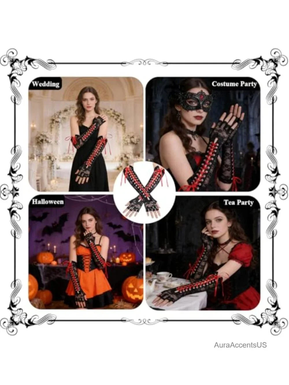 Lace Fingerless Gloves Over the Elbow Sleeves Steampunk Goth Arm Warmers